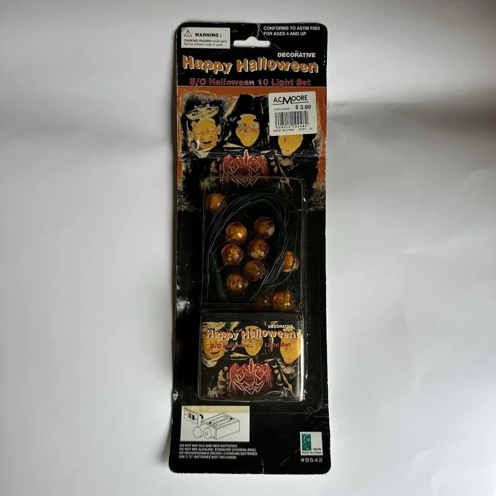 New Vintage 1997 AC Moore Happy Halloween B/O Halloween 10 Pumpkin Light Set